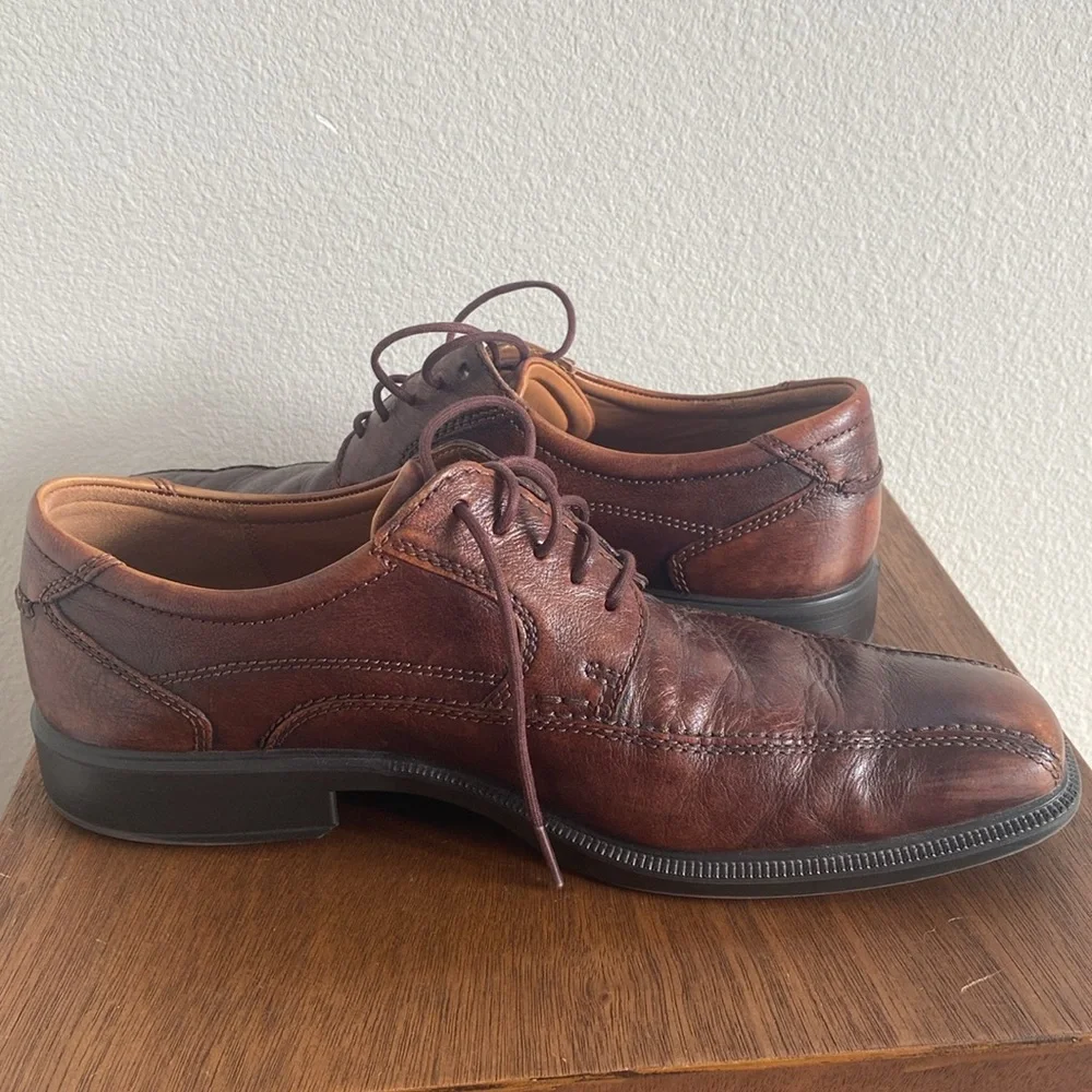 Ecco Men’s Leather Brown Dress Office Shoes, Square Toe, size 42